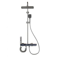 Coloana de Dus Smart cu LED si Termostat, 4 Moduri, Butoane Tip Piano, Montaj pe Perete, Negru-Gri Coloana de Dus Smart cu LED si Termostat, 4 Moduri, Butoane Tip Piano, Montaj pe Perete, Negru-Gri