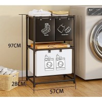 Cos de rufe cu 3 compartimente si raft de depozitare, cadru din otel inoxidabil, 97x28x57 cm, negru
