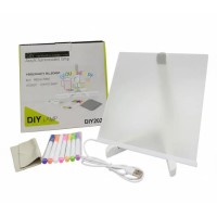 Tabla de desen cu lumina LED, acrilica, suport, markere si cablu USB, 30x20 cm