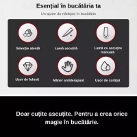 Set de cutite de bucatarie din inox cu suport din lemn, 6 piese Set de cutite de bucatarie din inox cu suport din lemn, 6 piese