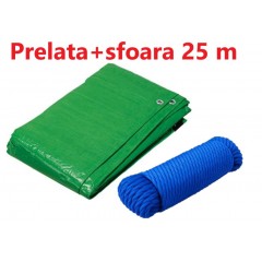 Prelata 2 m x 3 m impermeabila, cu inele, densitate 120 G/MP, verde + sfoara 25 m cadou Prelata 2 m x 3 m impermeabila, cu inele, densitate 120 G/MP, verde + sfoara 25 m cadou