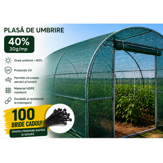 Plasă de umbrire 2 × 50 m, PREMIUM – 40% umbrire