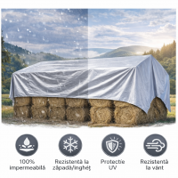 SET 3 BUCATI - Prelata cauciucata 3m x 4 m impermeabila, cu inele, densitate 175 G/MP, gri