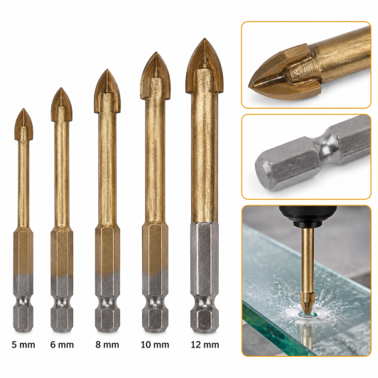 Burghiu pentru sticla set 5 (5, 6, 8, 10, 12 mm)
