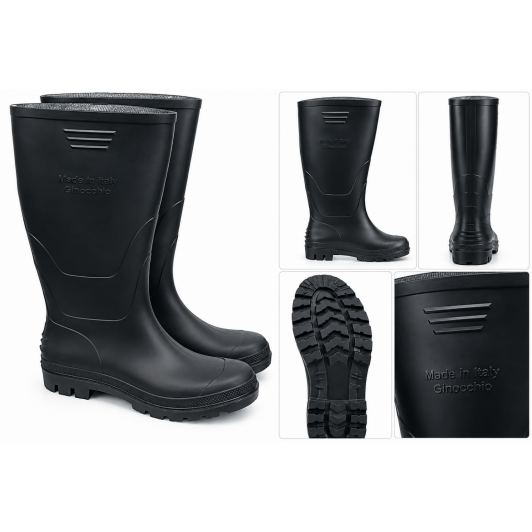 Cizme PVC inalte genunchi, negru, marimi 40, 41, 42, 43, 44