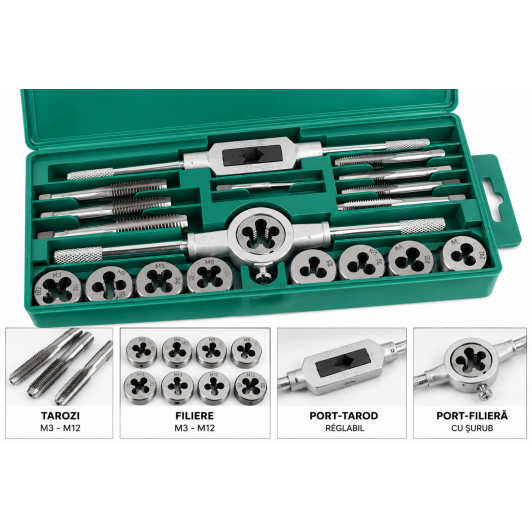 Trusa filiere si tarozi M3 - M12 SET 20 Trusa filiere si tarozi M3 - M12 SET 20