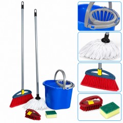 Set curatenie Gospodina 13L, 7 piese - galeata, matura+coada,mop+coada,perie frecat,burete canelat