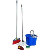 Set curatenie Gospodina 13L, 7 piese - galeata, matura+coada,mop+coada,perie frecat,burete canelat