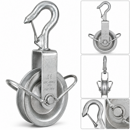 Scripete 160 mm cu carlig, pentru ridicare si tractare sarcini, constructie metalica rezistenta