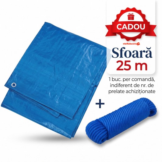 Prelată 4 x 6 m impermeabilă, cu inele, 80 g/mp, albastră + CADOU sfoară 25 m (1 buc. per comandă) Prelată 4 x 6 m impermeabilă, cu inele, 80 g/mp, albastră + CADOU sfoară 25 m (1 buc. per comandă)