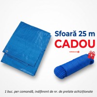 Prelată 4 x 6 m impermeabilă, cu inele, 80 g/mp, albastră + CADOU sfoară 25 m (1 buc. per comandă) Prelată 4 x 6 m impermeabilă, cu inele, 80 g/mp, albastră + CADOU sfoară 25 m (1 buc. per comandă)