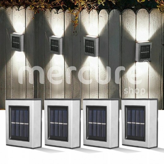 Set 4 lampi solare LED argintii, cu lumina bidirectionala, alb cald, IP55