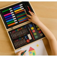 Set desen copii 84 piese WoodArt Creative Master cutie lemn cadou educational