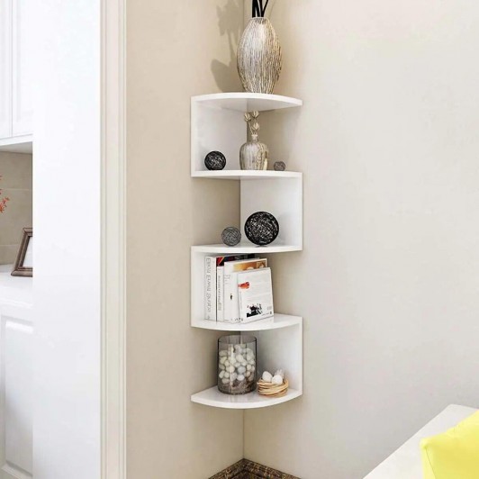 Etajera colt 4 rafturi, Alb, 86 x 20 cm, Alb