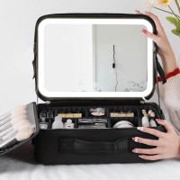 Geanta cosmetice cu oglinda si lumina LED