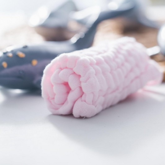 Prosop Absorbant pentru Bebelusi, 100% Bumbac, 6 Straturi, 30 x 30 cm, Roz