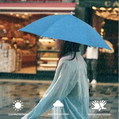 Umbrela de Cap, Diametru 69 cm, Banda Elastica de Cap, Protectie UV/Ploaie, Albastru