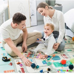 Covoras de Joaca pentru Copii cu 2 Fete, din Spuma, Termic, Antiderapant, 200 x 160 cm