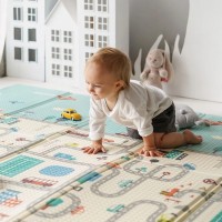 Covoras de Joaca pentru Copii cu 2 Fete, din Spuma, Termic, Antiderapant, 200 x 160 cm