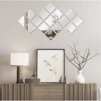 Oglinzi acrilice decorative, patrat, 32 piese, Argintiu