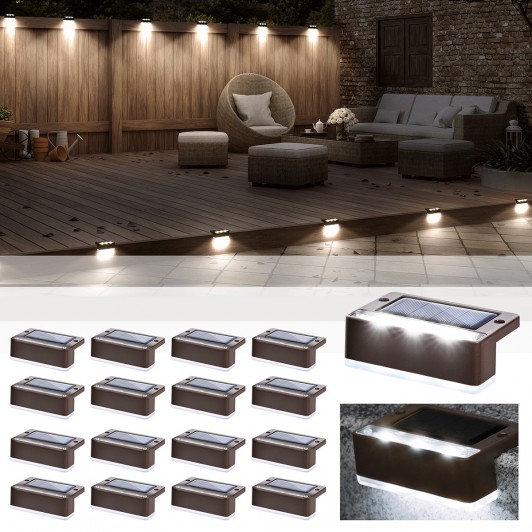 Set 16 Lampi solare pentru trepte sau terase, maro, alb rece