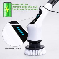 Perie electrica rotativa de curatare, 7 capete interschimbabile, maner telescopic, incarcare USB