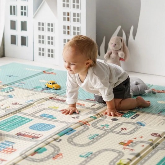 Covoras de Joaca pentru Copii cu 2 Fete, din Spuma, Termic, Antiderapant, 200 x 180 cm