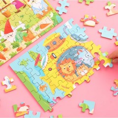 Puzzle din lemn pentru dezvoltare abilitati cognitive, prescolari, 22.5 x 13.5 cm, 60 de piese