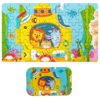 Puzzle din lemn pentru dezvoltare abilitati cognitive, prescolari, 22.5 x 13.5 cm, 60 de piese