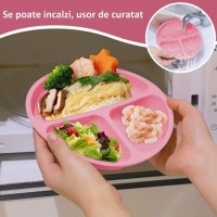 Set hranire bebe 8 piese, termorezistente, silicon, fara BPA, roz