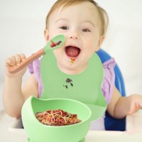 Set hranire bebe 8 piese, termorezistente, silicon, fara BPA, verde