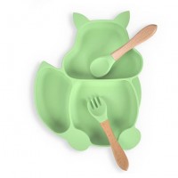 Set hranire bebe 8 piese, termorezistente, silicon, fara BPA, verde