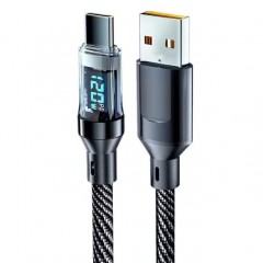 Cablu de Date Type C + USB, cu incarcare Super Rapida, 120 W, Afișaj Digital LED, 1 m, Negru