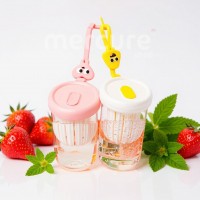 Pahar din silicon, cu pai, pentru copii, anti-cadere, compartiment fructe/ceai/gheata, 500ml, roz