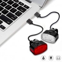 Set far si stop spate, LED pentru bicicleta, trotineta, reincarcabil USB, 4 moduri lumina, alb rosu