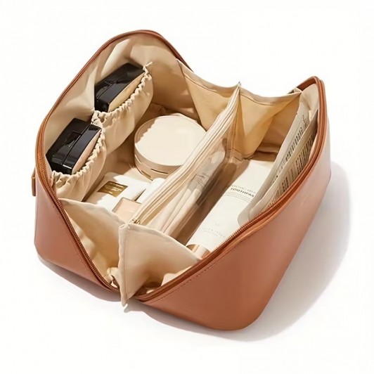 Geanta cosmetice pentru femei, imitatie piele, maro