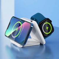 Incarcator Wireless 3 in 1 MagSafe Portabil, Statie Incarcare Qi Fast Charge 15W