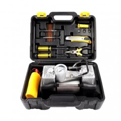 Kit compresor auto pentru pana, 12V, 2 cilindri, 7 accesorii, negru