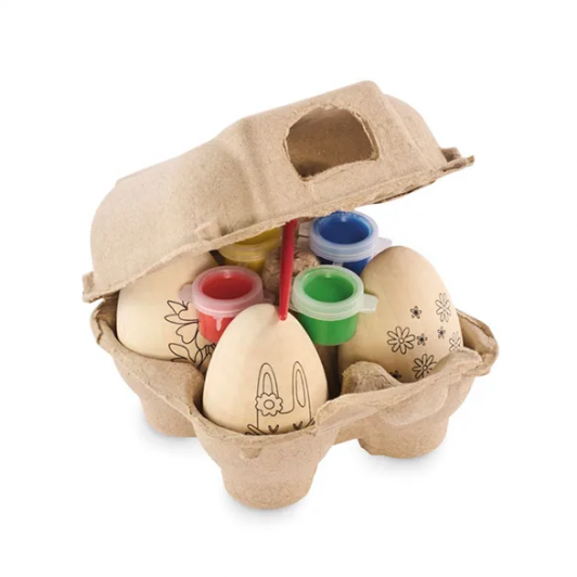 Joc educativ set de pictat oua de Paste din lemn, culori bio pe baza de apa si pensula