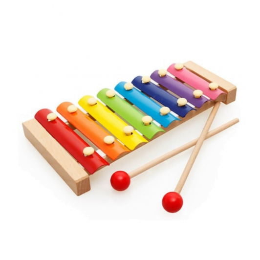 Instrument muzical xilofon, din lemn, 8 note muzicale, 2 bete de percutie, +4 ani