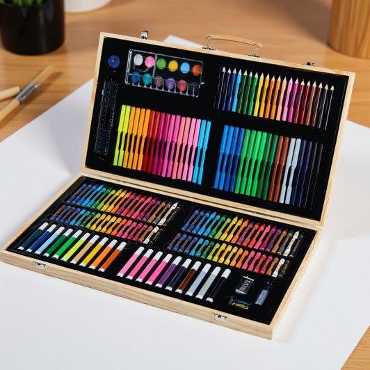 Set desen copii 220 piese WoodArt Creative Master cutie lemn cadou educational