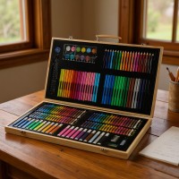 Set desen copii 220 piese WoodArt Creative Master cutie lemn cadou educational