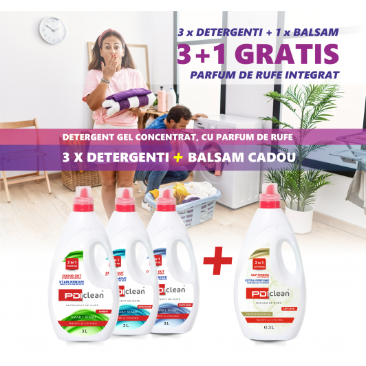 Pachet 9L Detergent cu parfum de rufe integrat + balsam de rufe GRATIS