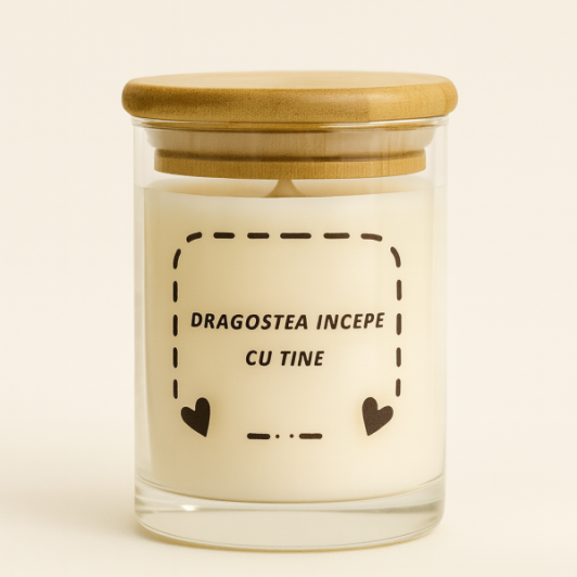 Lumanare Personalizata „Dragostea Incepe cu Tine”, Ceara Naturala, Un Memento al Iubirii Interioare Lumanare Personalizata „Dragostea Incepe cu Tine”, Ceara Naturala, Un Memento al Iubirii Interioare