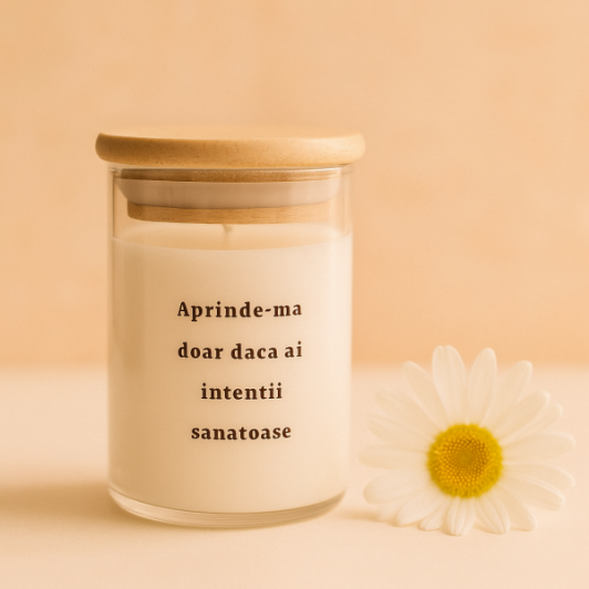 Lumanare din Soia  „Intentii Sanatoase” - Handmade Parfumata cu Capac Bambus, Good Vibes Premium