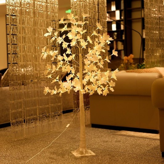 Copacel Aurora Alba, decorativ, frunze luminoase, suport alb finisaj premium, alb cald, 1.70 m