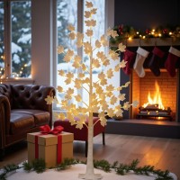 Copacel Aurora Alba, decorativ, frunze luminoase, suport alb finisaj premium, alb cald, 1.70 m