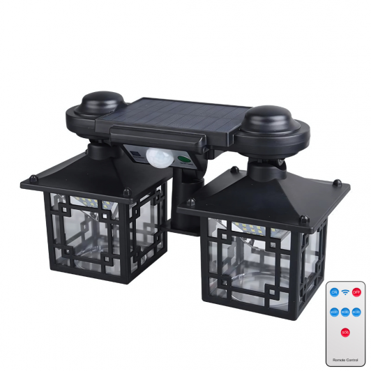 1 + 1 Gratis Felinar solar dublu cu senzor si telecomanda, 192 led-uri, iluminare solara puternica