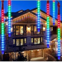 Instalatie 8 turturi meteori, 288 LED multicolor, tuburi 45 cm