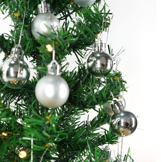 Brad Artificial Impodobit, 60 cm, suport + instalatie 20 leduri alb cald + 20 globuri argintii